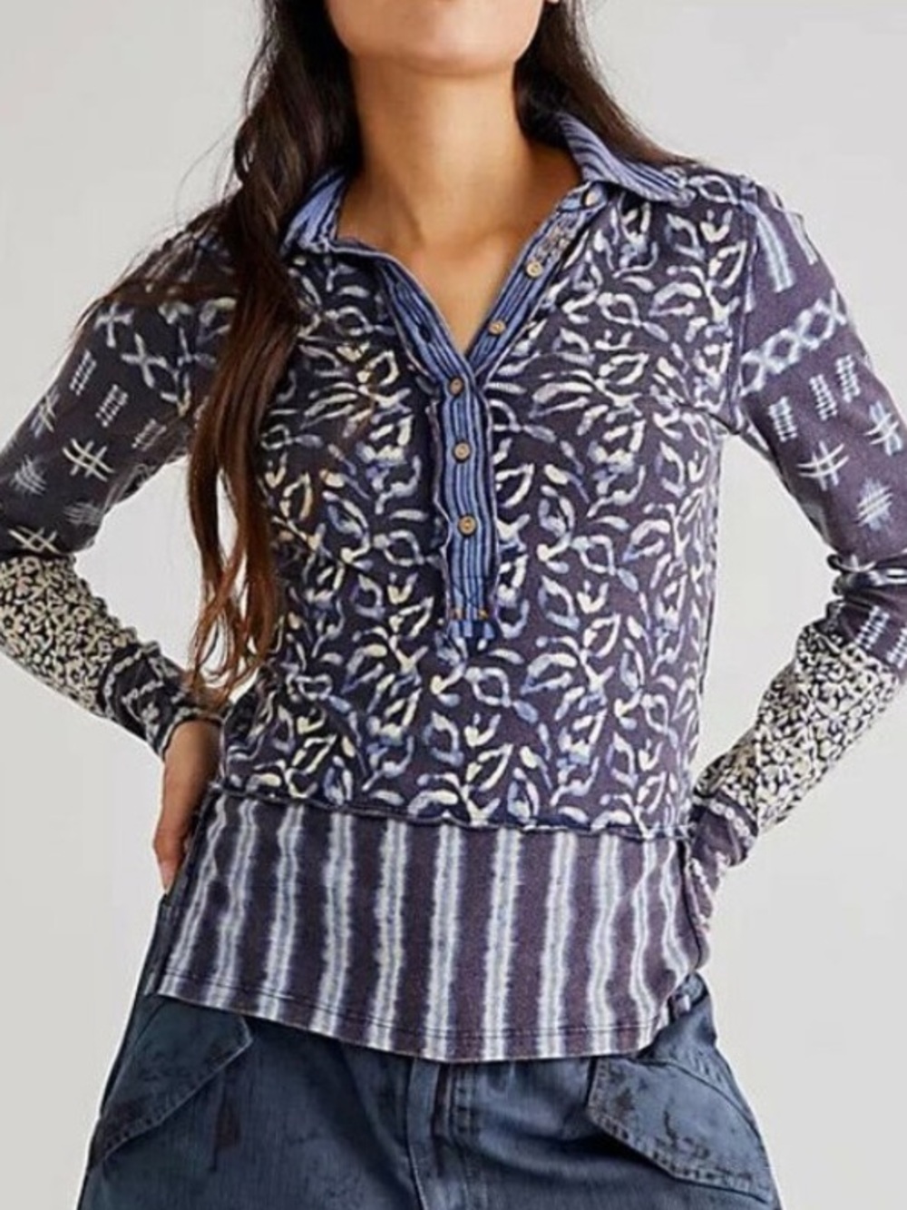 NWT free people we the free shibori dreams blue long sleeve top shirt size S